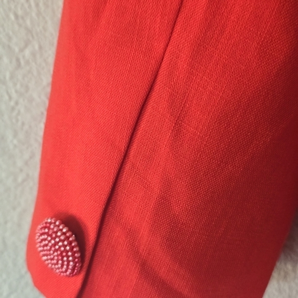 John Meyer Jacket Women Sz 10 Pink Long Sleeve One Button Embroidered Collarless - Picture 8 of 15